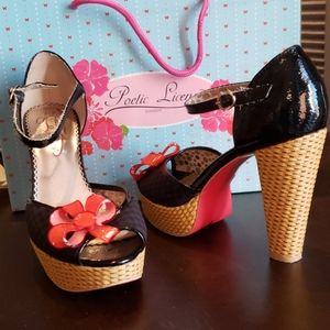 FUN Black with Orange Flowers Heels